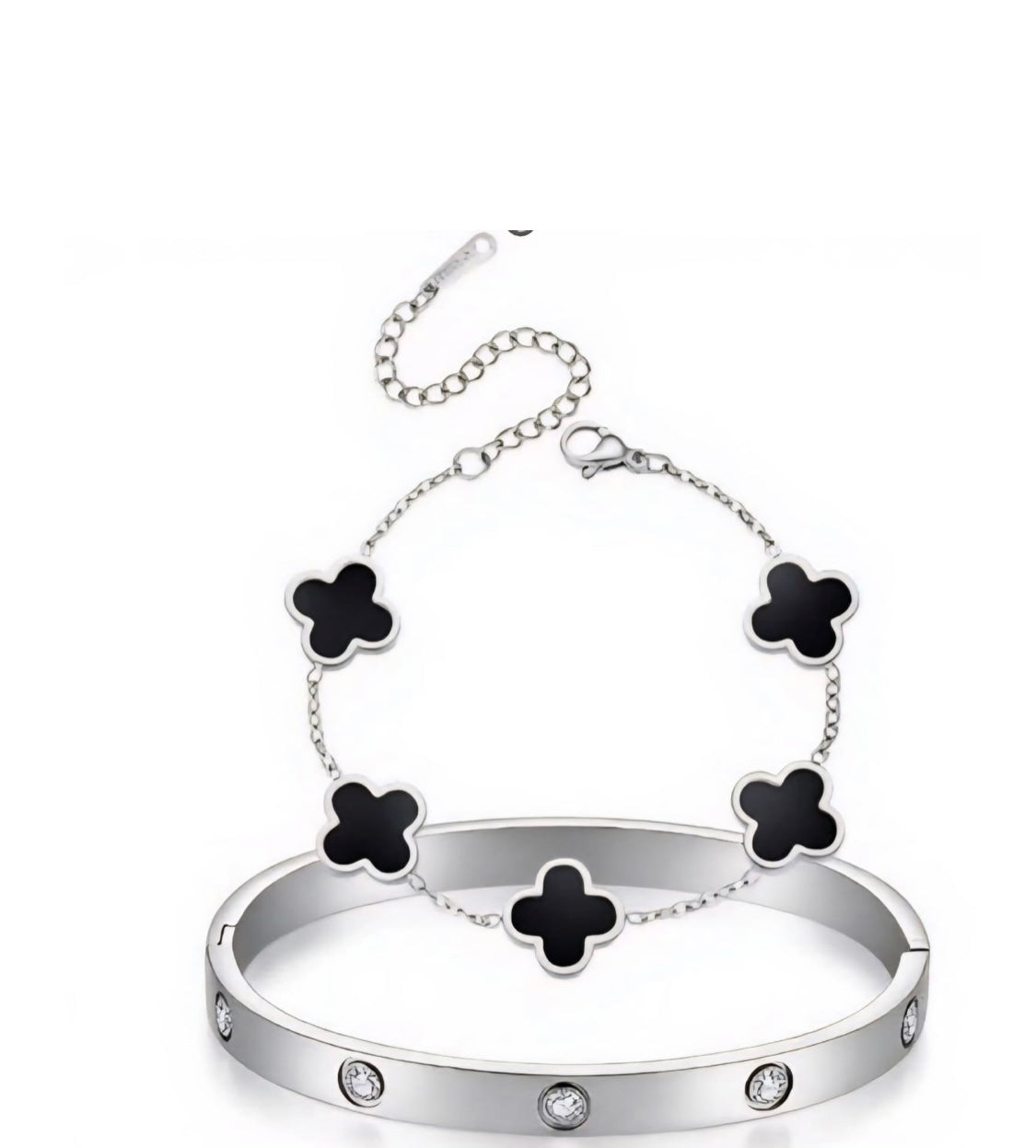 Silver black Flower bracelet