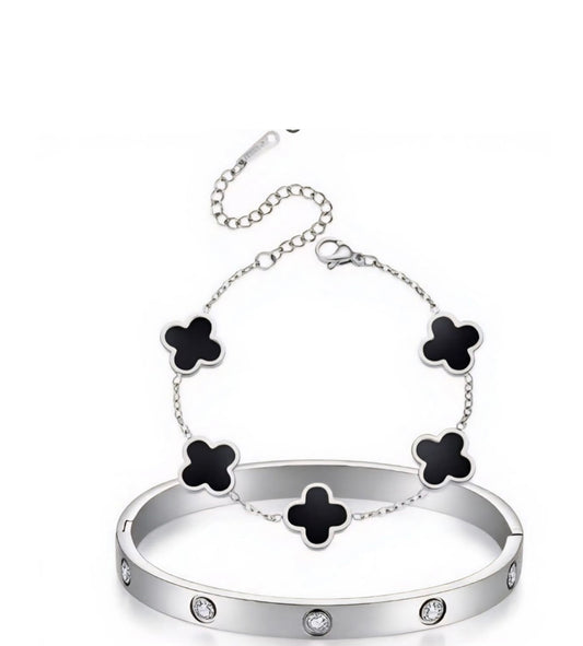 Silver black Flower bracelet